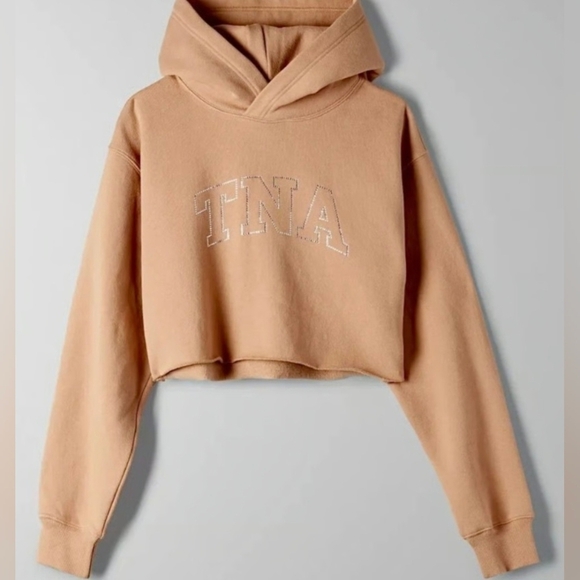 ARITZIA TnA The Perfect Crop Hoodie Light  Rhinestone Bedazzled - Picture 3 of 8